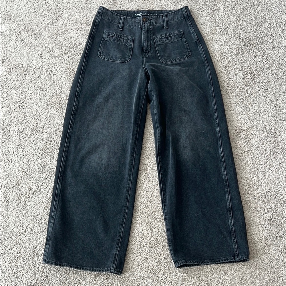 Old Navy High Rise Baggy Wide Leg Jeans Black Size 6